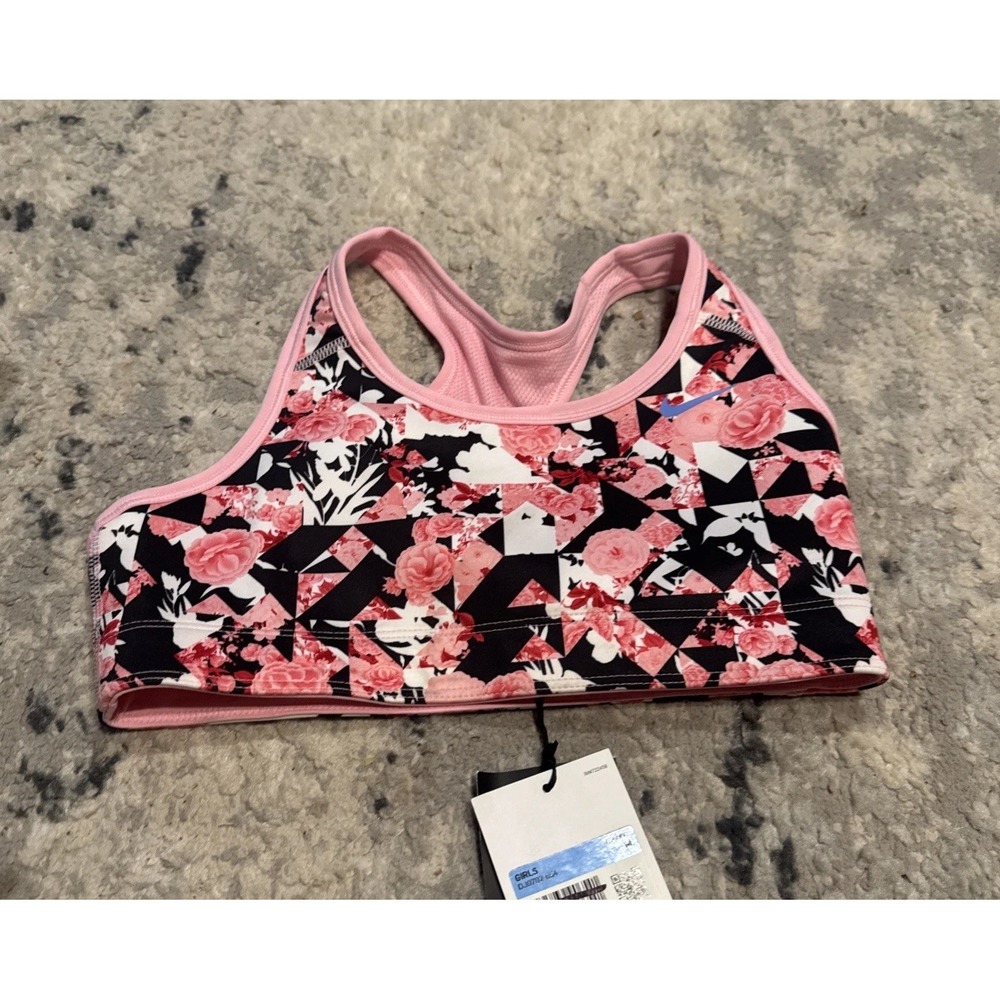 Nike Swoosh Big Girls Youth Reversible Sports Bra Size Medium Floral Pink New